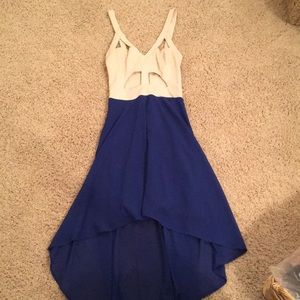Blue and Cream Cutout Dress